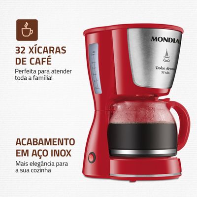 Cafeteira Elétrica Dolce Arome Mondial Vermelho e Inox 800W C-32-32X-R 110