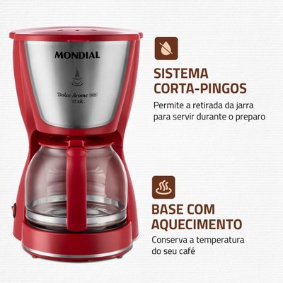 Cafeteira Elétrica Dolce Arome Mondial Vermelho e Inox 800W C-32-32X-R 110