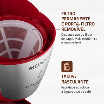 Cafeteira Elétrica Dolce Arome Mondial Vermelho e Inox 800W C-32-32X-R 110