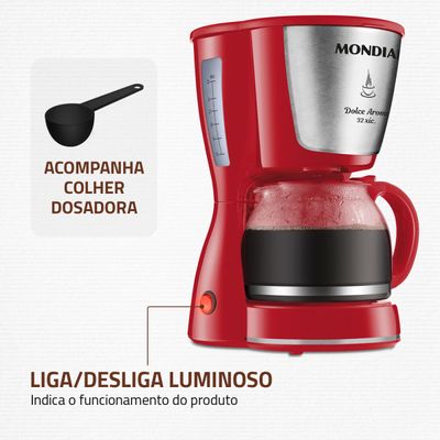 Cafeteira Elétrica Dolce Arome Mondial Vermelho e Inox 800W C-32-32X-R 110