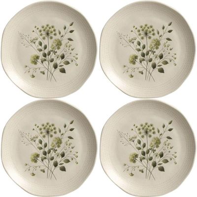 Kit 4 Pratos de Sobremesa Ammi Orgânico Cerâmica 19,5cm Floral Porto Brasil