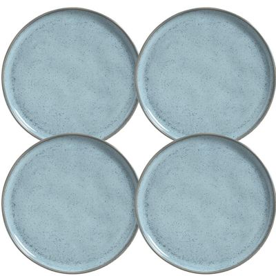 Jogo 4 Pratos Rasos 27cm Cerâmica Stoneware Azul Porto Brasil Bio Breeze