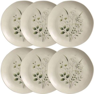 Conjunto 6 Pratos Rasos Ammi Orgânico Cerâmica Floral 26,5cm Porto Brasil