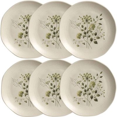 Kit 6 Pratos de Sobremesa Ammi Orgânico Cerâmica 19,5cm Floral Porto Brasil