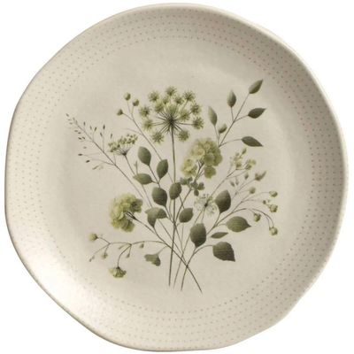 Jogo 12 Pratos de Sobremesa Ammi Orgânico Cerâmica 19,5cm Floral Porto Brasil