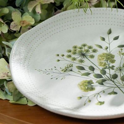 Jogo 12 Pratos de Sobremesa Ammi Orgânico Cerâmica 19,5cm Floral Porto Brasil