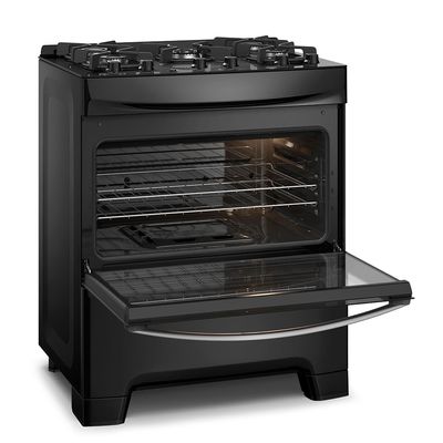 Fogão 5 Bocas Continental Preto Mesa de Vidro, Forno Eco Turbo e Tripla Chama (FC5GB) Bivolt
