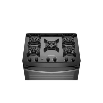 Fogão 5 Bocas Continental Preto Mesa de Vidro, Forno Eco Turbo e Tripla Chama (FC5GB) Bivolt
