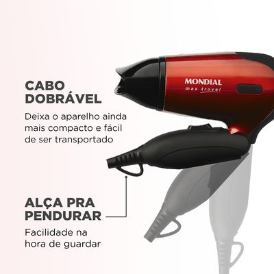 Secador Maxis Travel Mondial Vermelho e Preto 1200W SC-10 Bivolt