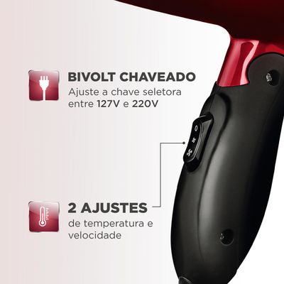 Secador Maxis Travel Mondial Vermelho e Preto 1200W SC-10 Bivolt