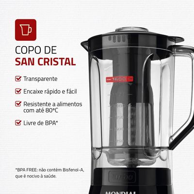 Liquidificador Turbo Power Mondial Preto 550W L-99 FB 220