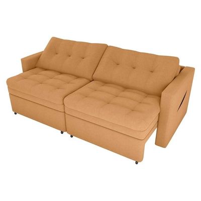 Sofá Cama Reclinável 2 Lugares Premium Com Assentos Dividido 2,20 Larg Nayla Matrix Boucle Mostarda