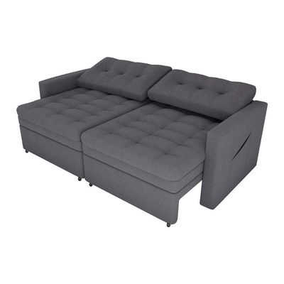 Sofá Cama Reclinável 2 Lugares Premium Com Assentos Dividido 2,20 Larg Nayla Matrix Boucle Cinza