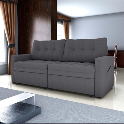 Sofá Cama Reclinável 2 Lugares Premium Com Assentos Dividido 2,20 Larg Nayla Matrix Boucle Cinza