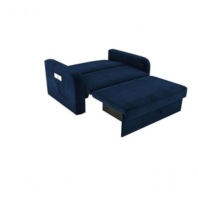 Sofá Cama 2 Lugares Compacto Com Baú 145 Larg Daiane Matrix Veludo Azul