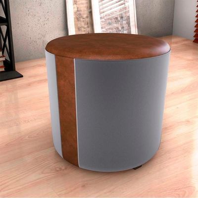 Puff Banqueta Redondo Luxo Copenhage Matrix Sintetico Marrom Veludo Cinza