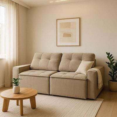 Sofá Retrátil Reclinável 2 Lugares Para Sala Suede Bege