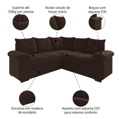 Sofá De Canto 5 Lugares Pegasus Veludo Mamflex Marrom
