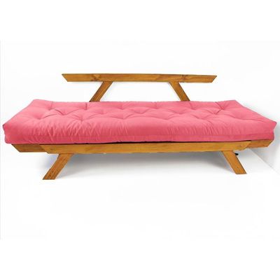 Sofá Japão Futon Sarja Madeira Cor Mel - Goiaba