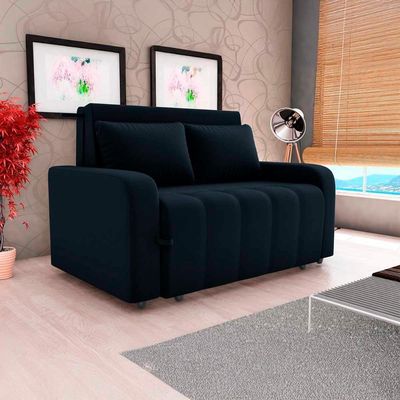 Sofá Cama Compacto 2 Lugares 1,38 Larg Amora New Matrix Veludo Preto