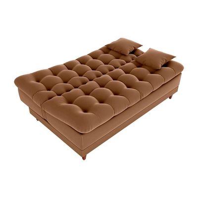 Sofá Cama 3 Lugares Casal Confortável 1,85 Larg Duda Matrix Veludo Ferrugem
