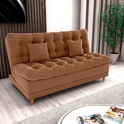 Sofá Cama 3 Lugares Casal Confortável 1,85 Larg Duda Matrix Veludo Ferrugem