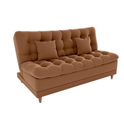 Sofá Cama 3 Lugares Casal Confortável 1,85 Larg Duda Matrix Veludo Ferrugem