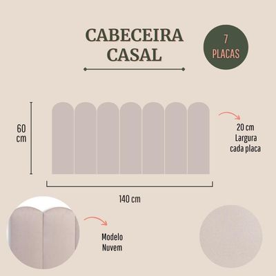 Cabeceira Casal Kit 7 Placas Modelo Nuvem - Suede Creme / Off White