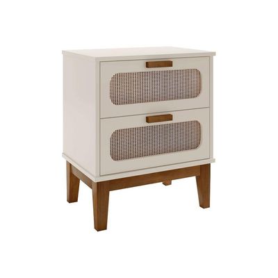 Mesa De Cabeceira 2 Gavetas Santorini Off White 45 Cm Com Tela Indiana