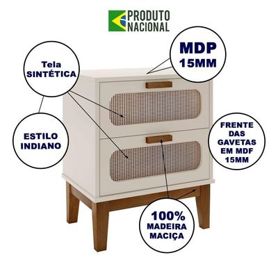 Mesa De Cabeceira 2 Gavetas Santorini Off White 45 Cm Com Tela Indiana