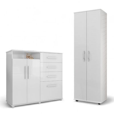Conjunto De Cômoda E Multiuso Branco Para Quarto