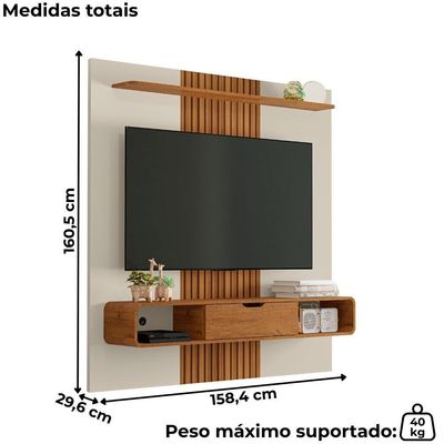 Painel Suspenso Tv 65 Pol 159 Cm Lisboa Bechara Off White Naturalle