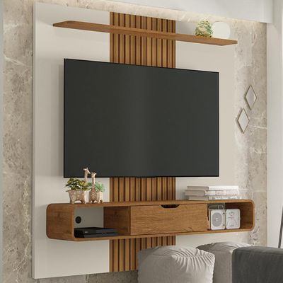 Painel Suspenso Tv 65 Pol 159 Cm Lisboa Bechara Off White Naturalle