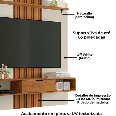 Painel Suspenso Tv 65 Pol 159 Cm Lisboa Bechara Off White Naturalle