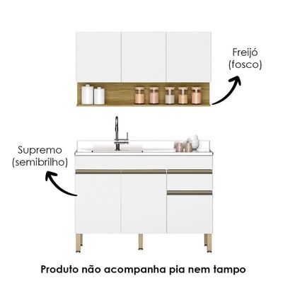 Balcão Para Pia E Armário Aéreo 120 Cm Line Supremo Ktp Supremo Cp Freijo