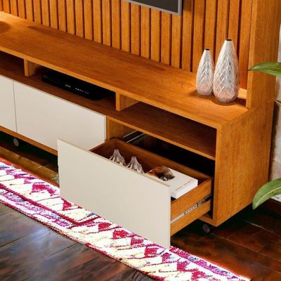 Estante Home Tvs 60 4 Portas Absoluto Naturalle E Off Ripado Carmolar