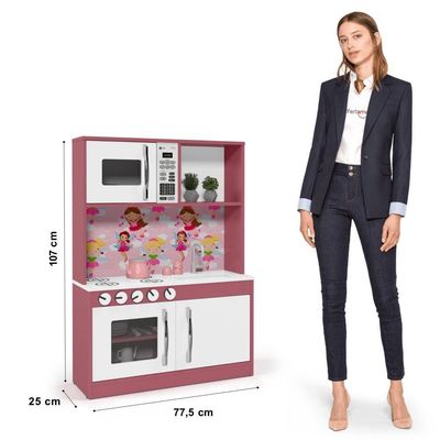 Cozinha Infantil Diana Em Mdf Branco-rosa - Ofertamo