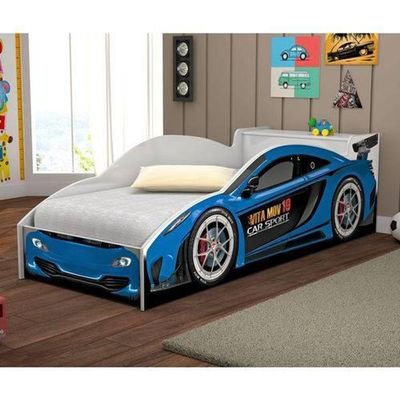 Cama Solteiro Carro De Corrida Azul Vitamov