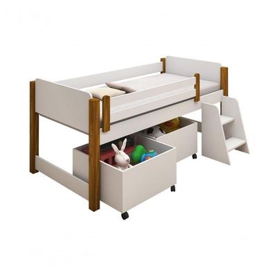 Cama Naty Branco-mel Com 2 Nichos E Escadinha