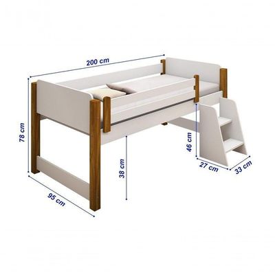 Cama Naty Branco-mel Com 2 Nichos E Escadinha