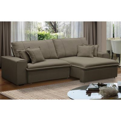 Sofá Retrátil Reclinável Para Sala 3 Lugares 250cm Varsov F04 Veludo Marrom Claro - Lyam Decor