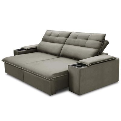 Sofá Retrátil Reclinável Para Sala 3 Lugares 205cm Gordon F04 Veludo Marrom Claro - Lyam Decor