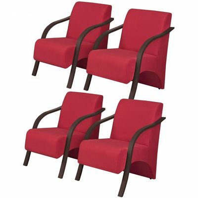 Kit 4 Poltronas 1 Lugar Vênus Pé Madeira Vermelho.