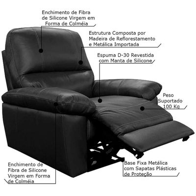 Poltrona Reclinável Elétrica Power Touch Couro Preto