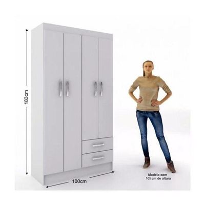 Guarda-roupa Solteiro 4 Portas 2 Gavetas Atalaia - Branco Branco