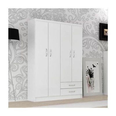 Guarda-roupa Solteiro 4 Portas 2 Gavetas Atalaia - Branco Branco