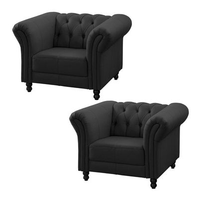 Kit 2 Poltronas Decorativa Couro Preto