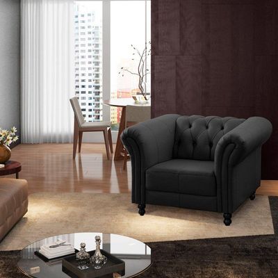Kit 2 Poltronas Decorativa Couro Preto