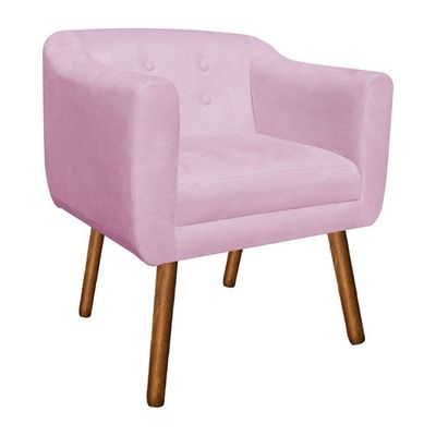 Kit 02 Poltronas Julia Suede Rosa Bebê Pés Palito Castanho