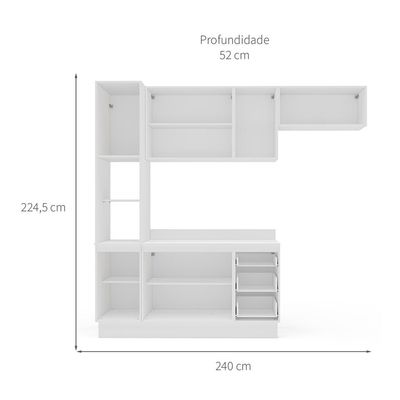 Cozinha Completa com Tampo e Rodapé Meena 8 Portas 3 Gavetas Creme e Branca